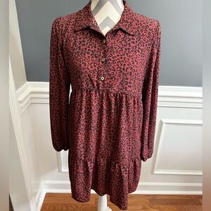 Altar’d State Tiered Dress Cheetah Print Burnt Orange/ Rust Color Medium